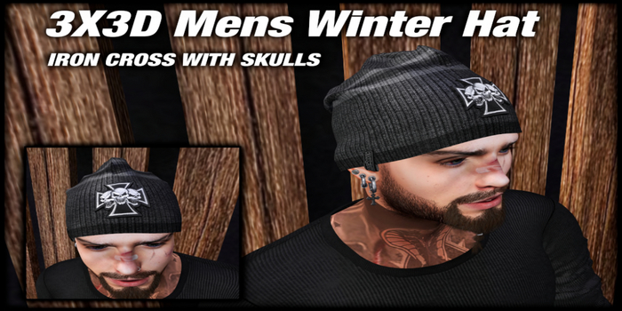 3X3D SKULL IRON CROSS BEANIE