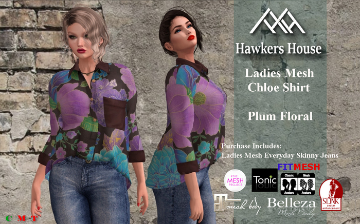 *HH* Ladies Mesh Chloe Shirt Plum Floral