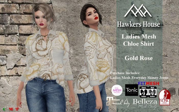 *HH* Ladies Mesh Chloe Shirt Sky Gold Rose
