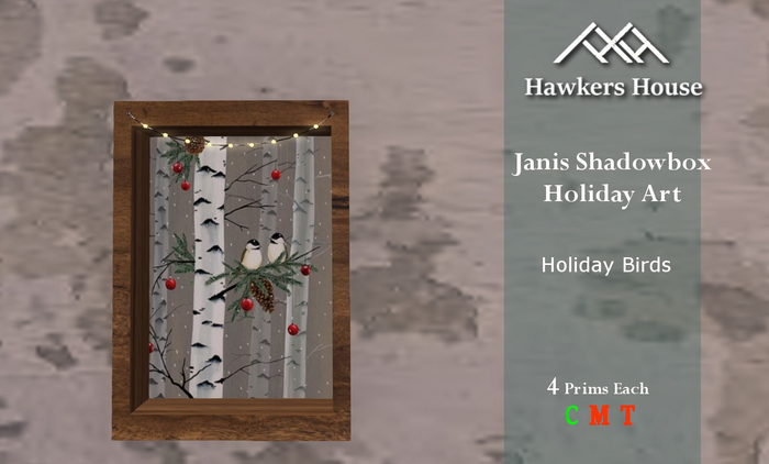 *HH* Janis Shadowbox Holiday Art Holiday Birds