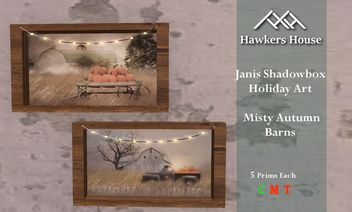 *HH* Janis Shadowbox Holiday Art Misty Autumn Barns