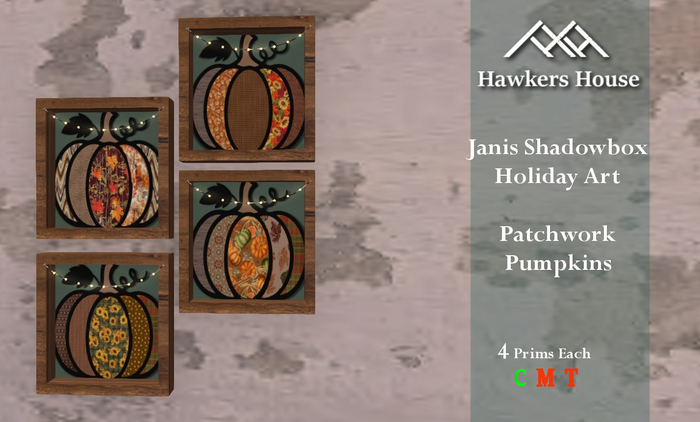 *HH* Janis Shadowbox Holiday Art Patchwork Pumpkin Group
