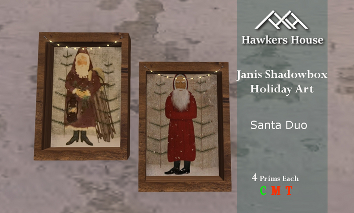 *HH* Janis Shadowbox Holiday Art Santa Duo