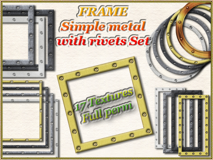 FRAME - Simple metal with rivets Set (17 Textures) (Full perm)