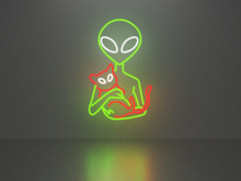 Alien with a cat 2 neon sign Full Permission