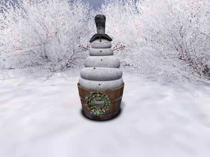 Wooden Barrel with Snowman 1