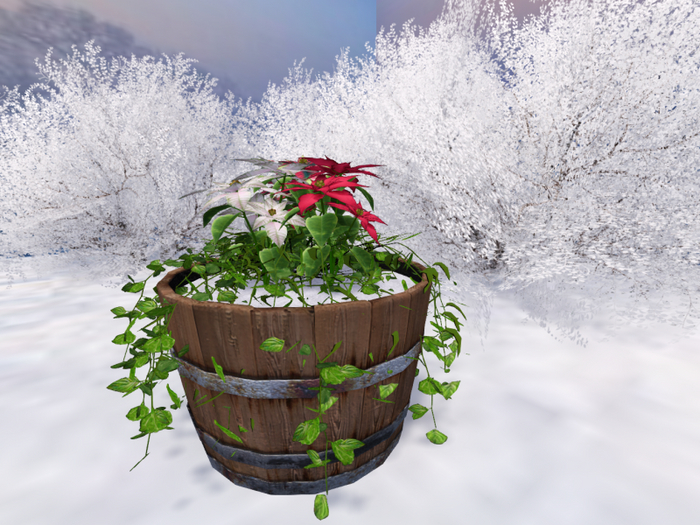 Wooden Barrel with Poinsettias