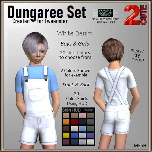 Dungaree Set [2cute] White Denim