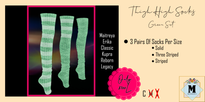 {M}THIGH HIGH SOCK SET - GREEN 