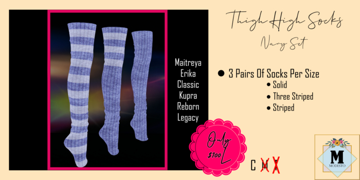 {M} THIGH HIGH SOCK SET - NAVY 