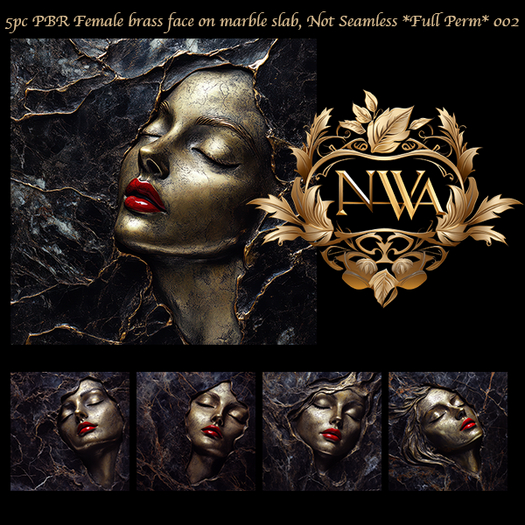 5pc PBR Female brass face on marble slab texture, Not seamless *Full Perm* 002