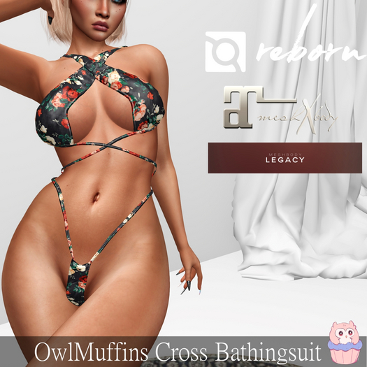 [OwlMuffins] Cross Bathingsuit- Black Roses