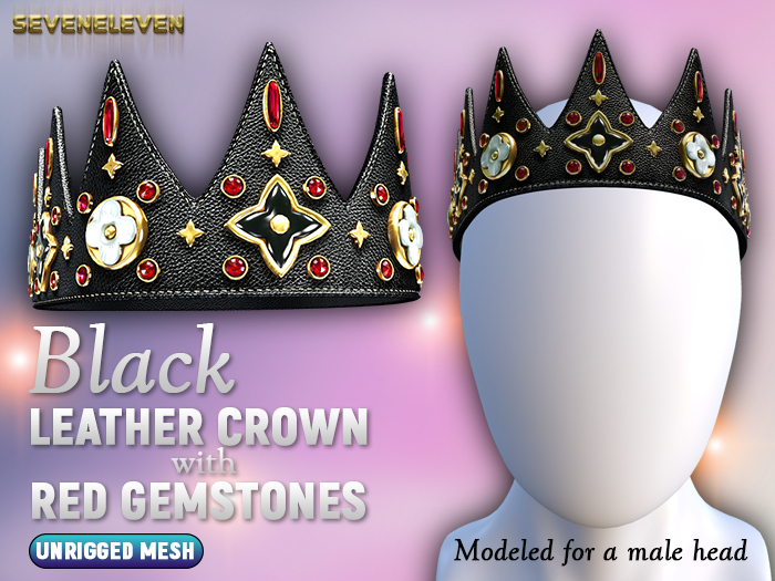 [SEVENELEVEN] Crown - Black Leather / Red Gemstone