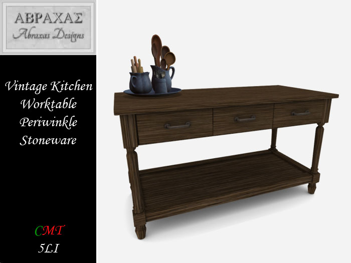 Vintage Kitchen Worktable - Periwinkle Stoneware