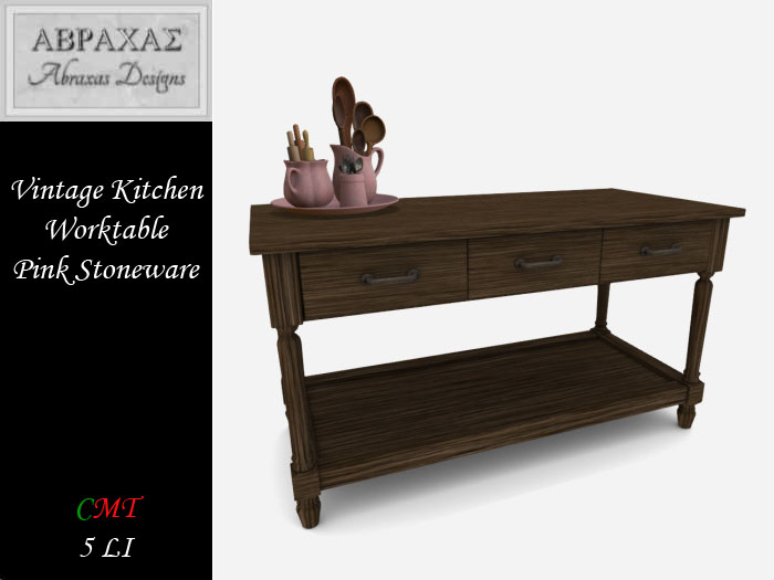 Vintage Kitchen Worktable - Pink Stoneware