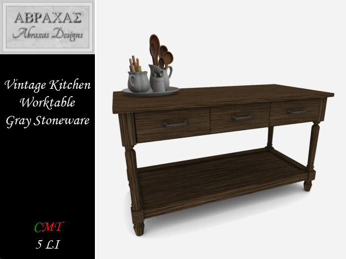 Vintage Kitchen Worktable - Gray Stoneware