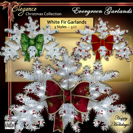 C&F Simple White Fir Garlands w Bows -3 LI