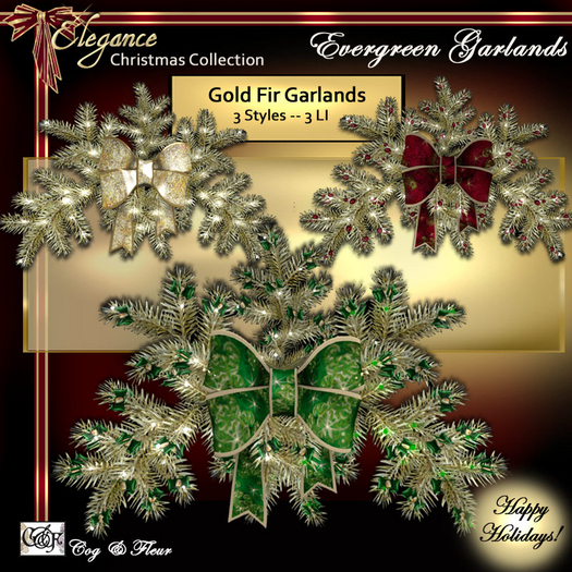 C&F Simple Gold Fir Garlands w Bows -3 LI 