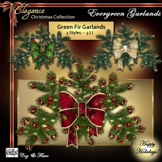 C&F Simple Green Fir Branch Garlands w Bows - 3 LI