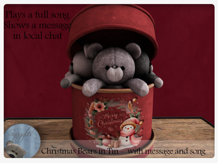 Christmas Bears in Tin -  with message and song