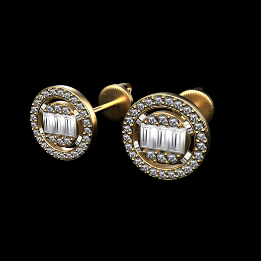 Dk-Baguette Diamond Ear Rings Gold
