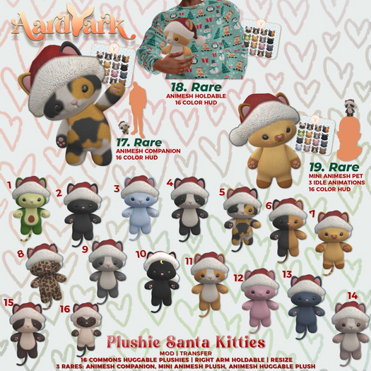 18. Aardvark : Plushie Santa Kitties [REZ] RARE