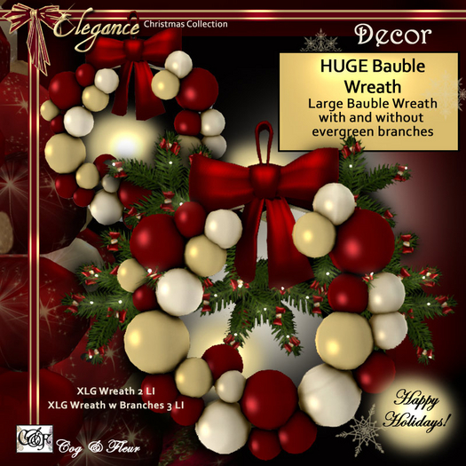 C&F XLG Bauble Wreaths, Gold & Burgundy - 3 LI 