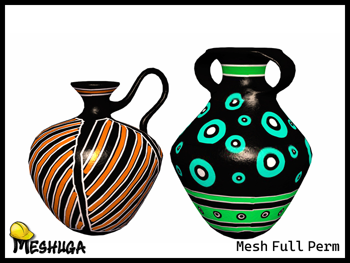 Meshuga E Rondo Second Life Marketplace - Meshuga Ethnic African Jugs FULL PERM MESH