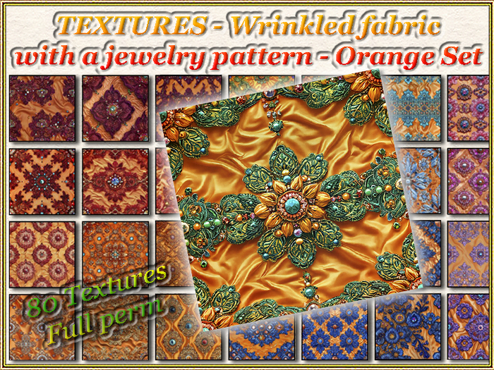 TEXTURES - Wrinkled fabric with a jewelry pattern - Orange Set 