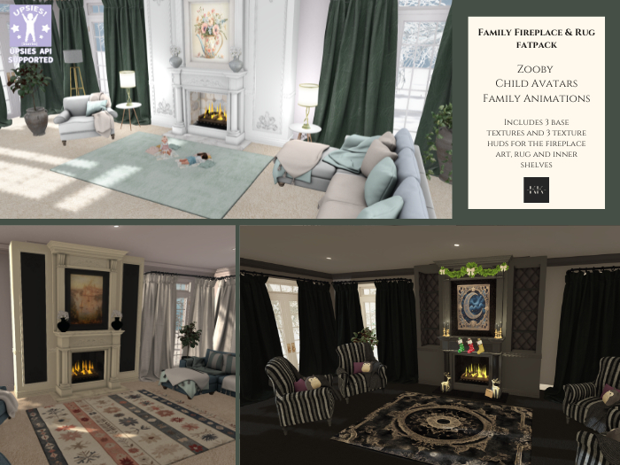 {KK} Family Fireplace & Rug FATPACK - Zooby & Child Avatars