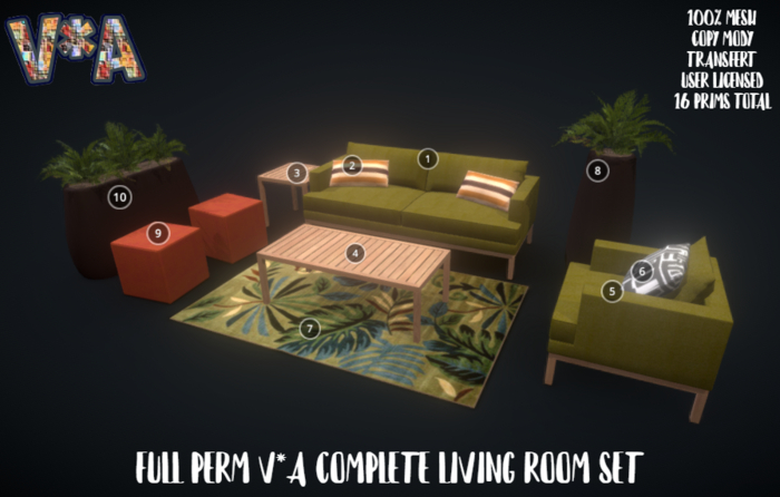 FULL PERM V*A COMPLETE LIVING ROOM SET