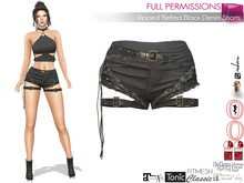 Full Perm Urban Chick Ripped Belted Black Denim Shorts Maitreya 5.3 LaraX Slink Hourglass Ebody Reborn Legacy