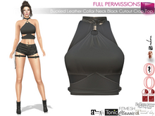 Full Perm Female Buckled Leather Collar Neck Black Cutout Crop Top Maitreya 5.3 LaraX Slink Ebody Reborn Legacy