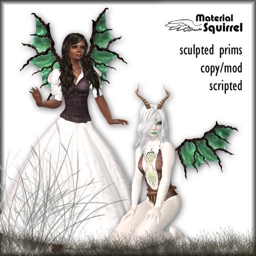 Sculpted Twig Fairy Wings in Green - Scripted