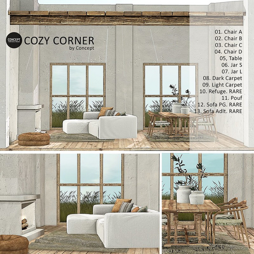 Concept}12. COZY CORNER. SOFA PG. RARE