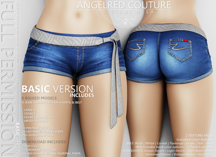 AngelRED Couture - FULL PERM Mesh LP Jean Shorts & Belt [BASIC]