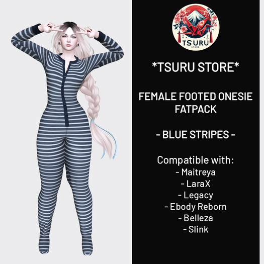 *Tsuru Store* Female Footed Onesie - Blue Stripes