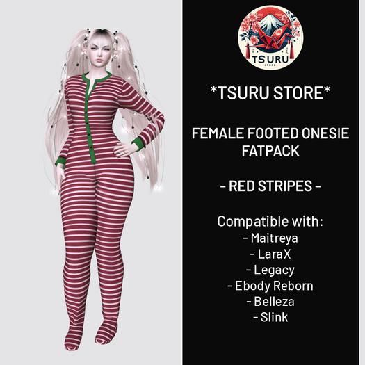 *Tsuru Store* Female Footed Onesie - Red Stripes