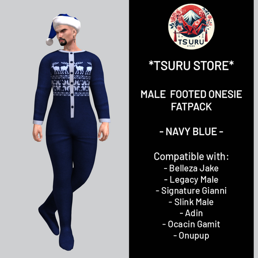 *Tsuru Store* Male Footed Onesie - Navy Blue