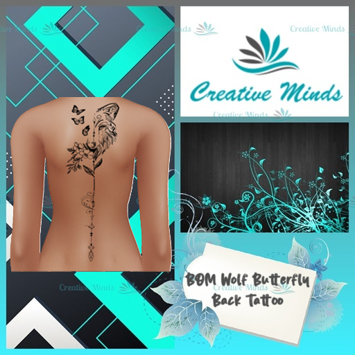 CM BOM Wolf Butterfly Back Tattoo