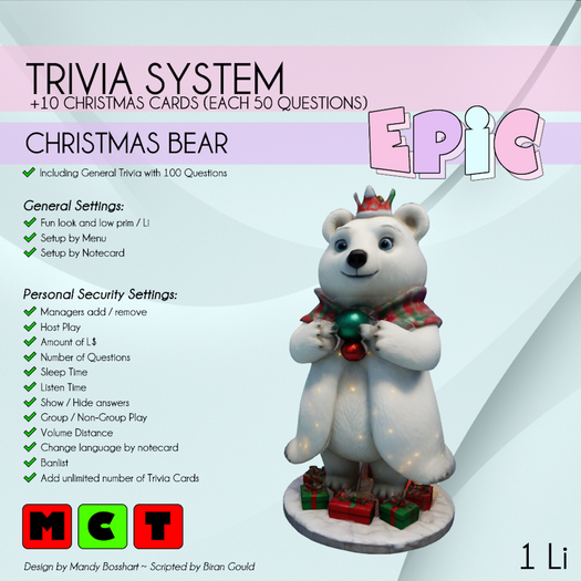 [EPIC Trivia System] Christmas Bear +10 Cards (ADD ME)