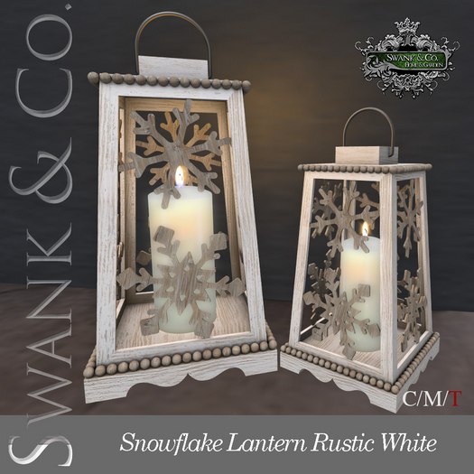 Swank & Co. Snowflake Lantern Rustic White 