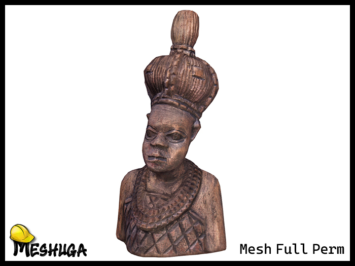 Meshuga African Queen Wooden Bust Statue FULL PERM MESH 