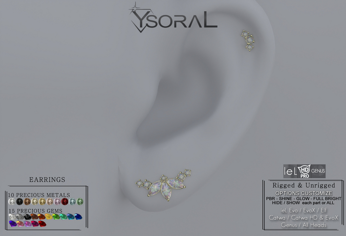 ~~ Ysoral ~~.:Earrings Eva-Lou :.(leL Evo / Evo X - Catwa /HDpro / Catwa Evox - Genus - Unrigged)