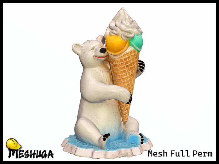 Meshuga Bear with Ice Cream Statue  FULL PERM MESH