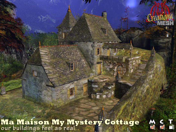 Ma Maison My Mystery Cottage, surrounded by mossy scenery towered multi room house on several levels