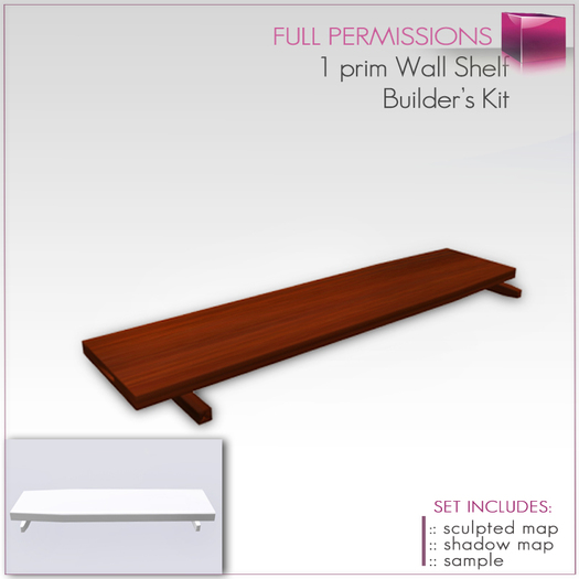 Full Perm 1 prim Sculpted Wall Shelf - Builder's Kit Set FULL PERM