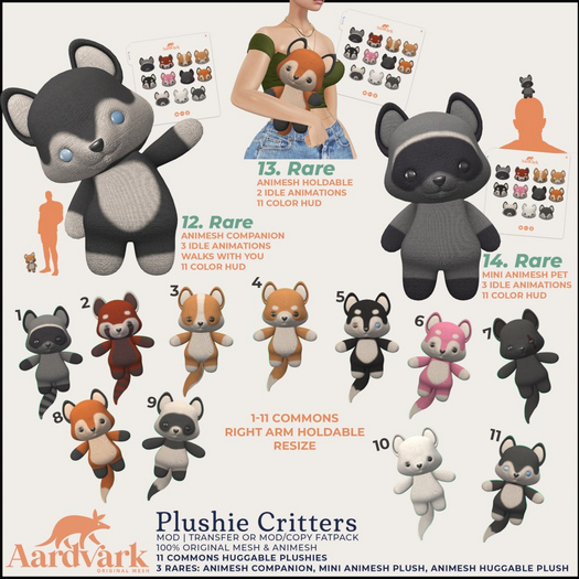 12 Aardvark : Plushie Critters - Companion RARE
