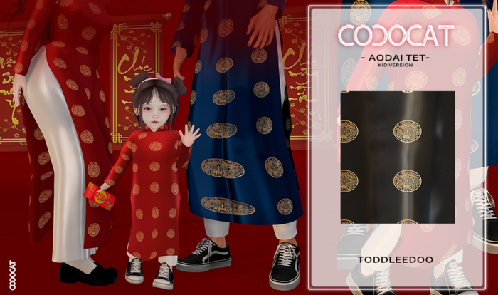 .cococat. Aodai Tet (Kid) - Pattern black