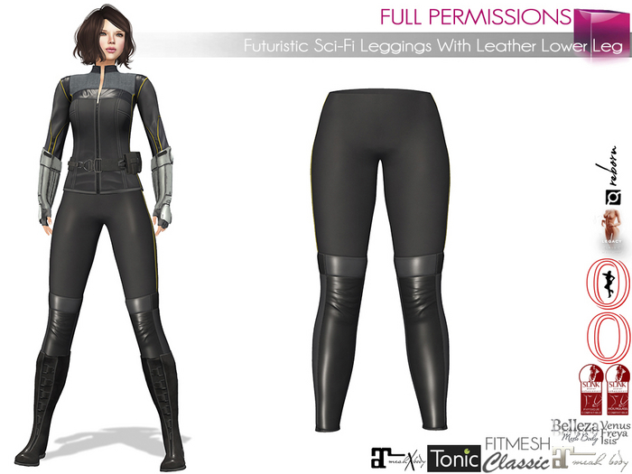 Full Perm Female Leather Bottom Black Leggings Pants Maitreya 5.3 LaraX Belleza Slink Ebody Reborn Legacy